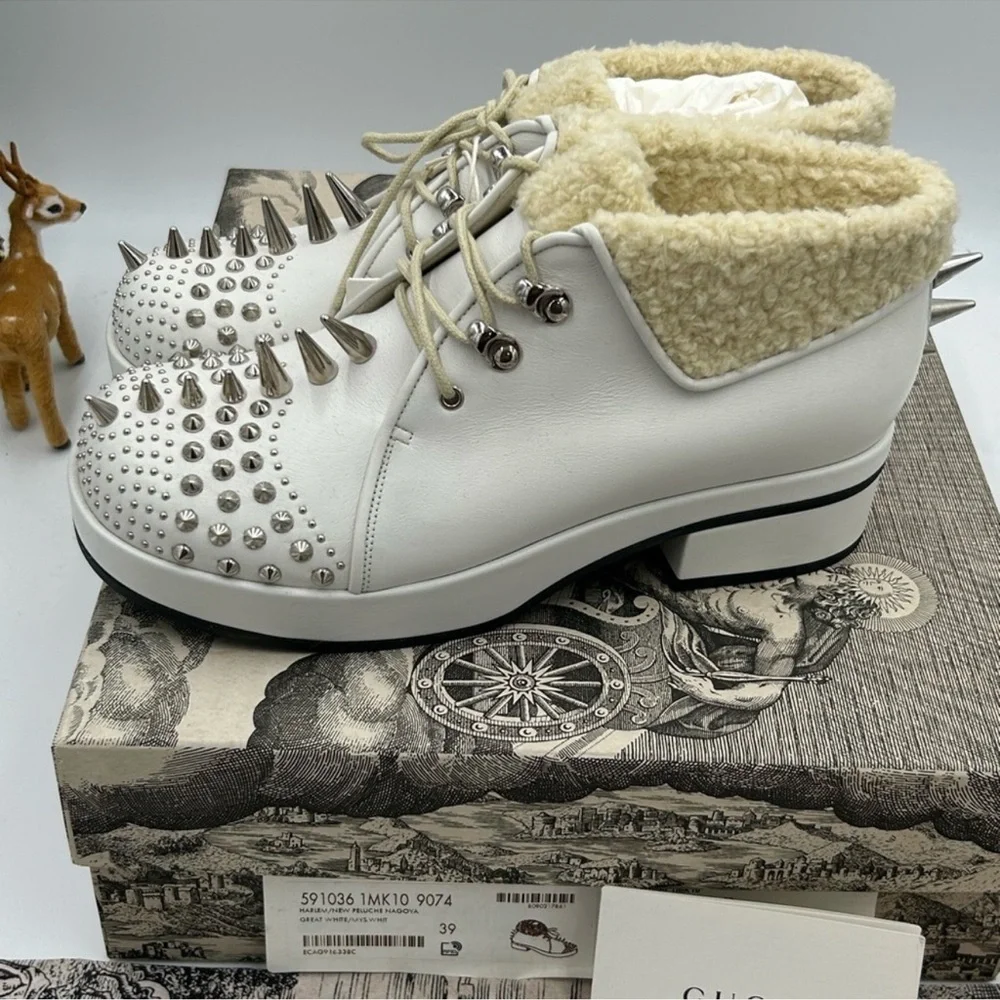 Women’s Gucci spiked Sherling lined ankle boots size 39 made in Italy - Picture 6 of 9